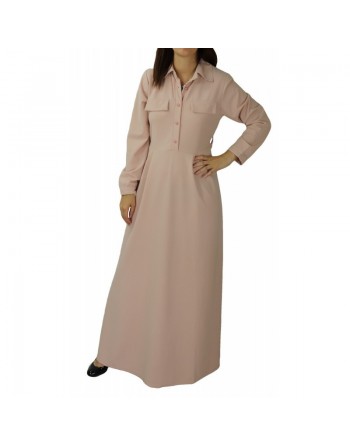 Robe Longue boutonnée avec Col Chemisier et ceinture de couleur bleu nuit 