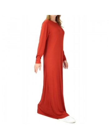 Robe longue effet strié de couleur rouge brique 
