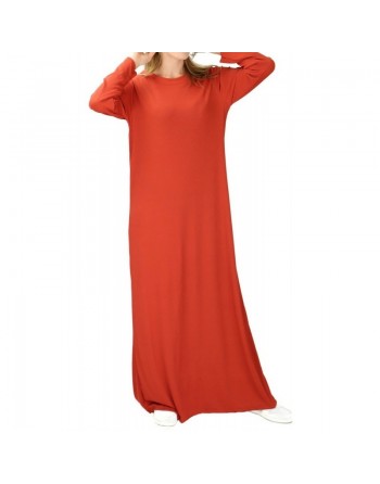 Robe longue effet strié de couleur rouge brique 