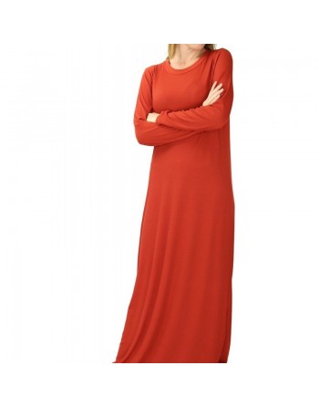 Robe longue effet strié de couleur rouge brique 