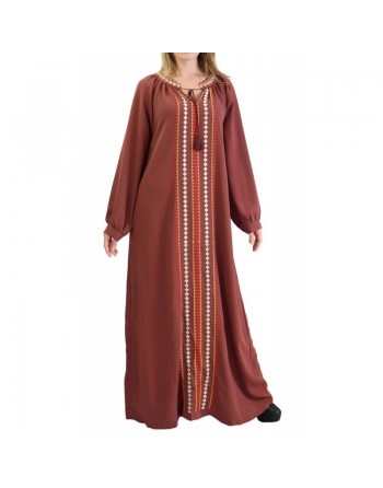 Robe Abaya brodée pour femme - Couleur Marron noisette 