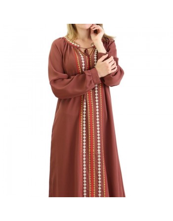 Robe Abaya brodée pour femme - Couleur Marron noisette 