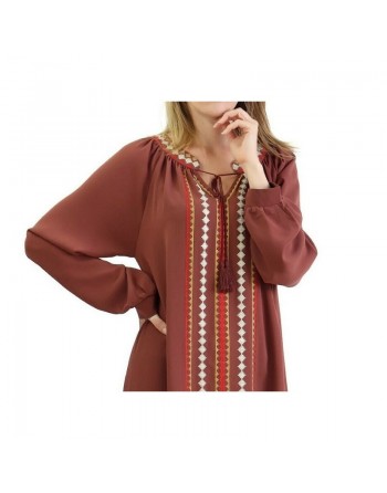 Robe Abaya brodée pour femme - Couleur Marron noisette 