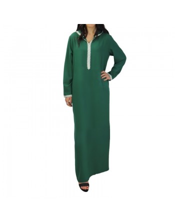 Djellaba marocaine pour femme avec dentelle et capuche - Couleur Vert 