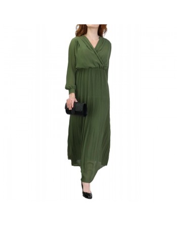 Robe longue fluide col cache-coeur effet plissée pour femme (Plusieurs couleurs disponibles) 