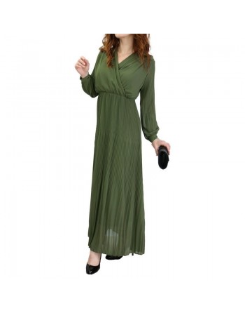 Robe longue fluide col cache-coeur effet plissée pour femme (Plusieurs couleurs disponibles) 