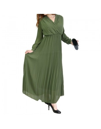 Robe longue fluide col cache-coeur effet plissée pour femme (Plusieurs couleurs disponibles) 