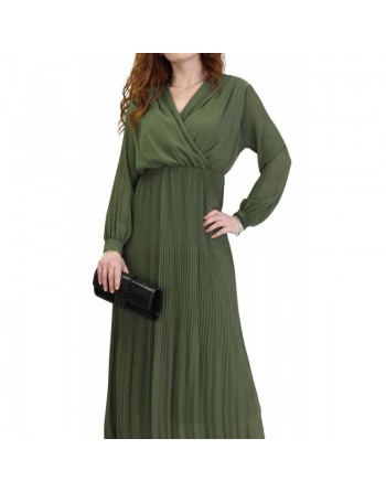 Robe longue fluide col cache-coeur effet plissée pour femme (Plusieurs couleurs disponibles) 