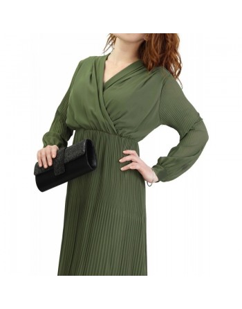 Robe longue fluide col cache-coeur effet plissée pour femme (Plusieurs couleurs disponibles) 