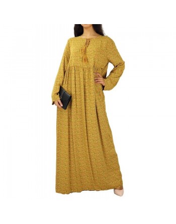 Robe longue viscose fluide et ample avec imprimé fleuri - Couleur Jaune Moutarde 