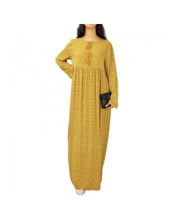 Robe longue viscose fluide et ample avec imprimé fleuri - Couleur Jaune Moutarde 
