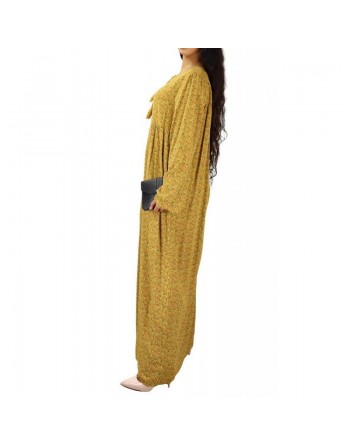 Robe longue viscose fluide et ample avec imprimé fleuri - Couleur Jaune Moutarde 