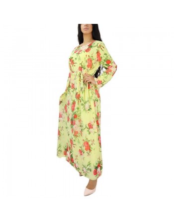 Robe longue fleurie fluide pour femme - Couleur Jaune 