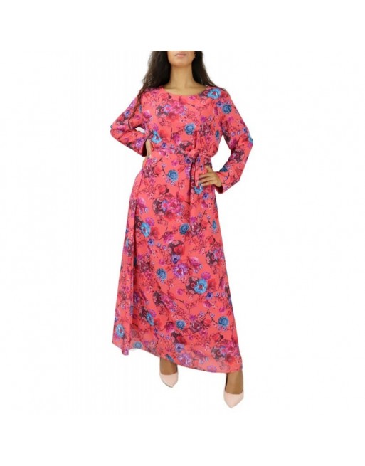 Robe longue à imprimé floral pour femme - Couleur Corail Robe longue à imprimé floral pour femme - Couleur Corail