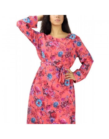 Robe longue à imprimé floral pour femme - Couleur Corail 