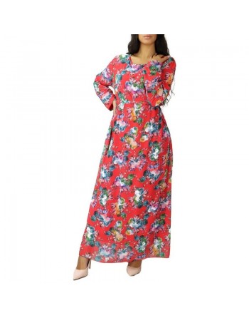 Robe d'été longue fleurie et fluide pour femme - Couleur Rouge 