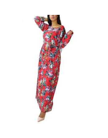 Robe d'été longue fleurie et fluide pour femme - Couleur Rouge 