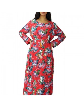 Robe d'été longue fleurie et fluide pour femme - Couleur Rouge 