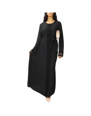 Robe longue noire avec dentelles pour femme 