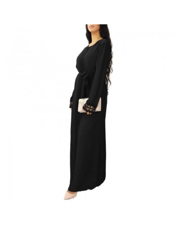 Robe longue noire avec dentelles pour femme 