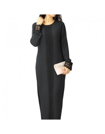 Robe longue noire avec dentelles pour femme 