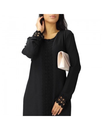 Robe longue noire avec dentelles pour femme 