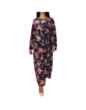 Robe longue fleurie fluide pour femme - Couleur Noir 