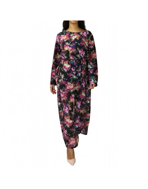 Robe longue fleurie fluide pour femme - Couleur Noir Robe longue fleurie fluide pour femme - Couleur Noir