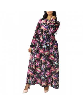 Robe longue fleurie fluide pour femme - Couleur Noir 