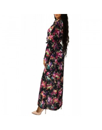 Robe longue fleurie fluide pour femme - Couleur Noir 