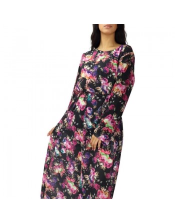Robe longue fleurie fluide pour femme - Couleur Noir 