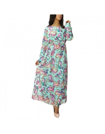 Robe longue fleurie et fluide pour femme - Couleur Vert d'eau 
