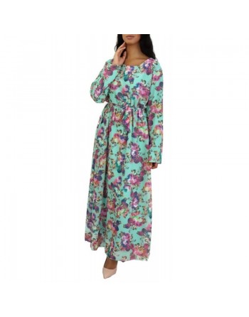 Robe longue fleurie et fluide pour femme - Couleur Vert d'eau 