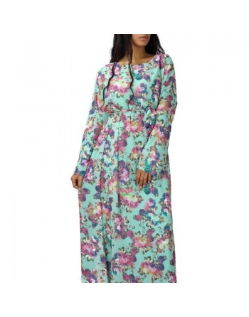 Robe longue fleurie et fluide pour femme - Couleur Vert d'eau 