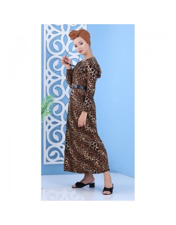 Robe longue à imprimés léopard avec ceinture pour femme 