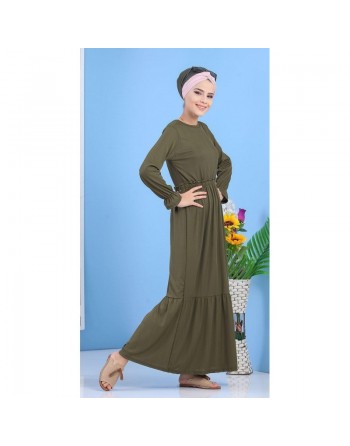 Robe longue décontractée effet strié pour femme - Couleur kaki 