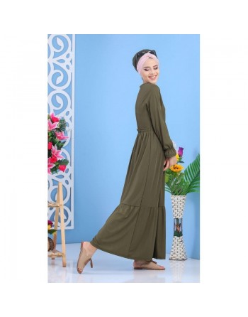 Robe longue décontractée effet strié pour femme - Couleur kaki 