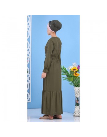 Robe longue décontractée effet strié pour femme - Couleur kaki 