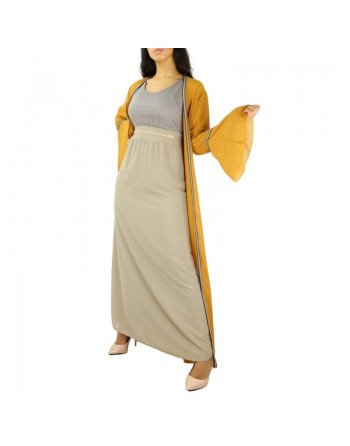 Robe longue (sans manches) à strass et dentelles - Couleur Taupe 
