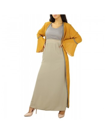 Robe longue (sans manches) à strass et dentelles - Couleur Taupe 