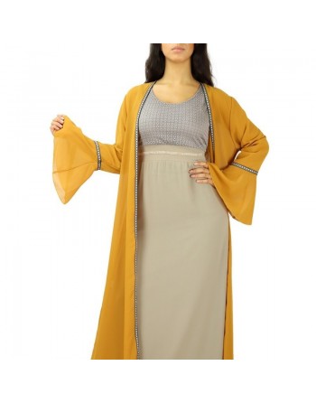 Robe longue (sans manches) à strass et dentelles - Couleur Taupe 