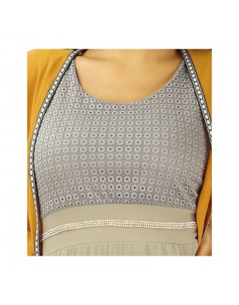 Robe longue (sans manches) à strass et dentelles - Couleur Taupe 
