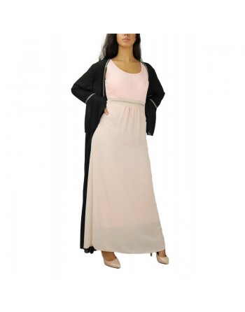 Robe longue (sans manches) à strass et dentelles pour femme - Couleur Rose 