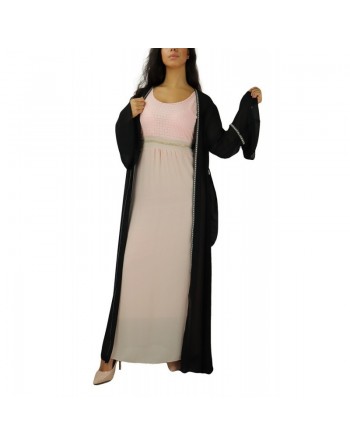 Robe longue (sans manches) à strass et dentelles pour femme - Couleur Rose 