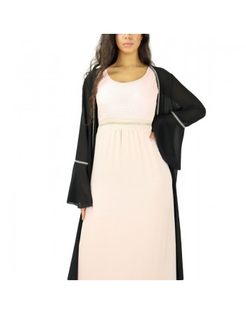 Robe longue (sans manches) à strass et dentelles pour femme - Couleur Rose 