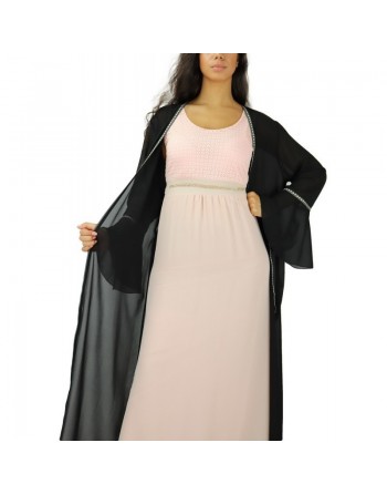Robe longue (sans manches) à strass et dentelles pour femme - Couleur Rose 