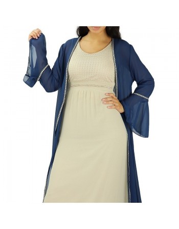 Robe longue (sans manches) à strass et dentelles - Couleur Beige 