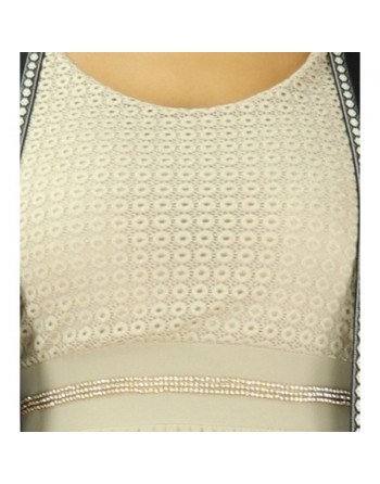 Robe longue (sans manches) à strass et dentelles - Couleur Beige 