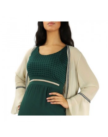 Robe longue (sans manches) à strass et dentelles - Couleur Vert émeraude 