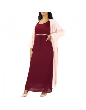 Robe longue (sans manches) à strass et dentelles - Couleur Prune 